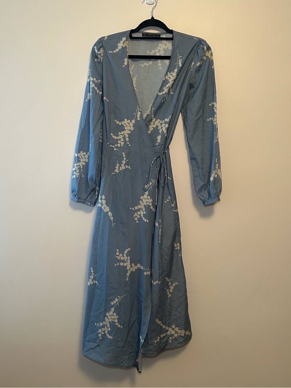 Blue Floral Wrap Dress w/Tie Waist